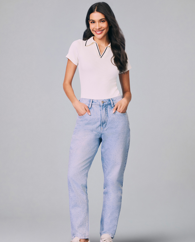 Calca Jeans Mom com brilhos