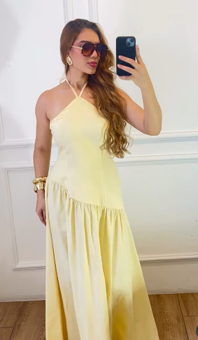 Vestido Feminino Longo Frente Única Amarração Lastex Costas