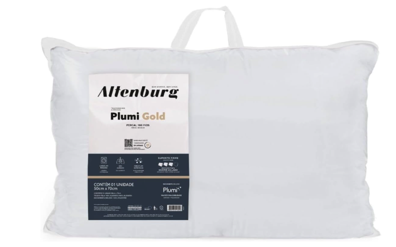 Travesseiro Altenburg Plumi Gold Percal 180 Fios 50X70Cm Extra Macio